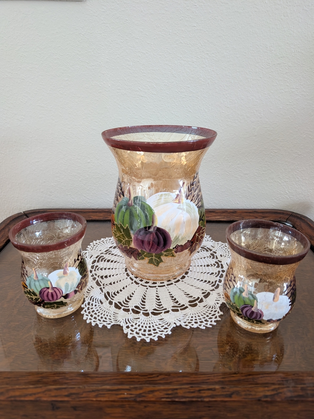 Decorative Pumpkin Glass Vase Trio - Amber with Purple and Green Accents